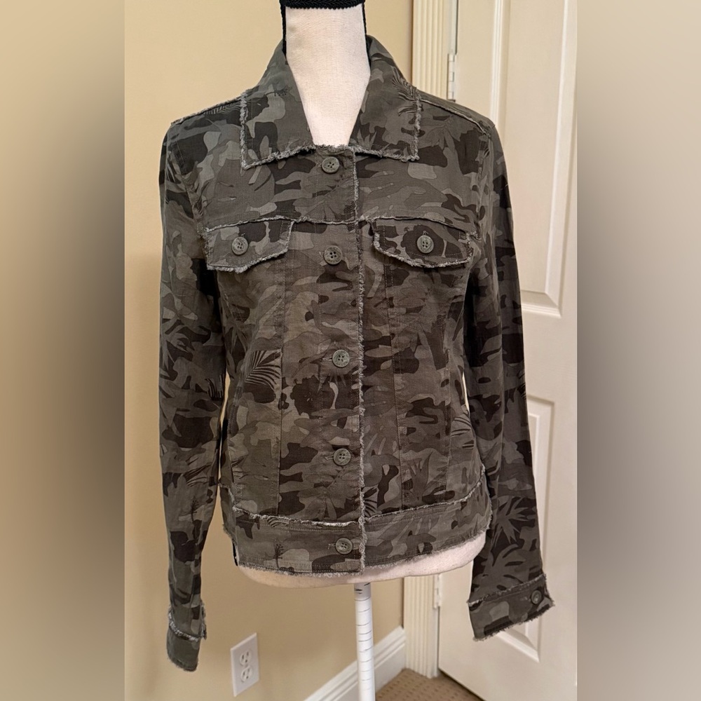 NWT Tommy Bahama Olive Camouflage Button-Up Linen Jacket, Sz S